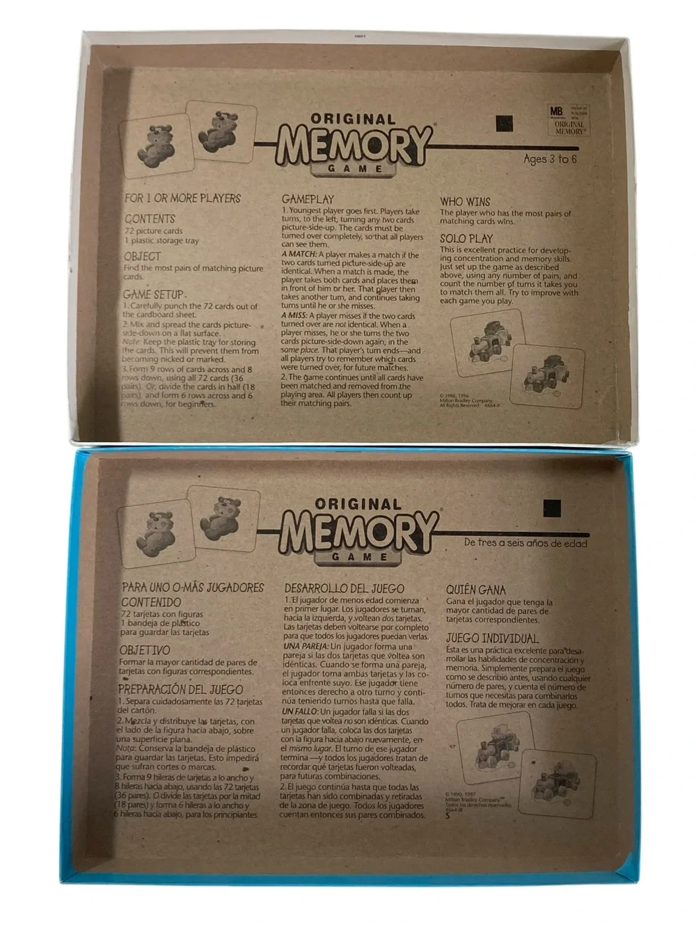 VTG 2001 Milton Bradley Original Memory Game Card Matching Complete 72 Cards